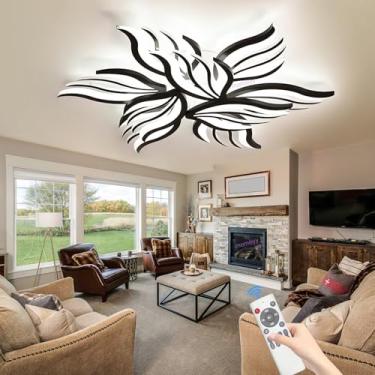 Imagem de Luminária de teto LED moderna para sala de estar, 90W, 7200 lúmens, preta, dimerizável com controle remoto, temperatura de cor de 3000K a 6500K, ideal para quarto, cozinha e sala de jantar.