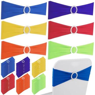 Imagem de PercyEffie 60 peças de faixas elásticas para cadeira, laços sólidos para cadeira de elastano, faixas de cadeiras de casamento com fivela para evento de casamento, festa de festa, lembrancinha