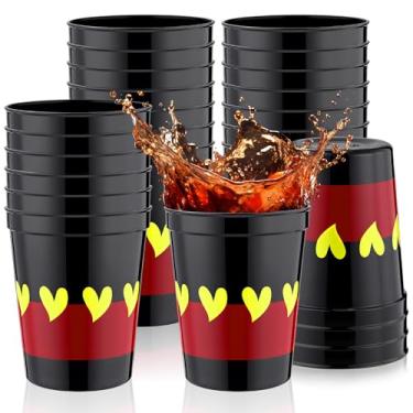Imagem de Widecook 24 copos de plástico reutilizáveis pretos e vermelhos de 473 ml com copos coloridos de coração amarelo para decoração de festa de aniversário, formatura, clubes, lembrancinha de festa