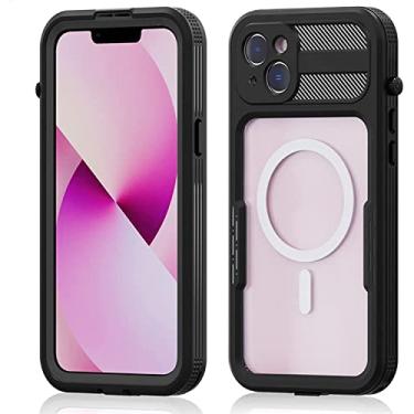 Imagem de GANYUU Capa para iPhone 14/14 Plus/14 Pro/14 Pro Max, capa protetora magnética de carregamento sem fio, lente dupla face transparente Ll-inclusive capa à prova d'água à prova de poeira à prova de queda (Cor: preto, tamanho