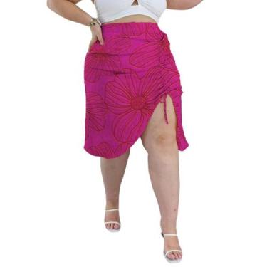 Imagem de Saia Midi Franzida Assimétrica Cintura Alta com Recorte na perna com f