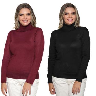 Imagem de Kit 2 Blusas Feminina de Tricô Manga Longa Gola Alta Casual Inverno - 