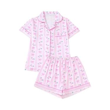 Imagem de Conjunto De Pijama Feminino Com Estampa De Laço, Confortável, Com Gola