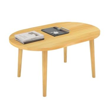 Imagem de Funecy Mesa de centro baixa com pernas resistentes de madeira maciça, mesa de chão para sentar no chão, armazenamento e móveis de sala de estar (natural-oval)