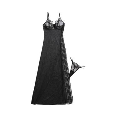 Imagem de Vestido Sexy De Renda Com Alças Para Mulheres, Bordado Em Malha Transp