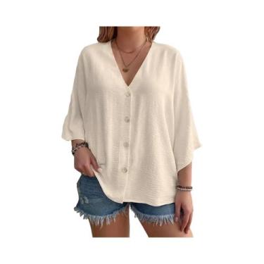 Imagem de Camiseta De Manga Longa Com Decote Em V plus Size Blusa Casual Solta F