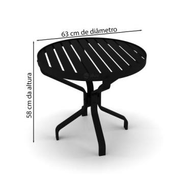 Imagem de Mesa Lateral Alumínio Ripado Piscina jardim 63cm Preto - Aluv Móveis