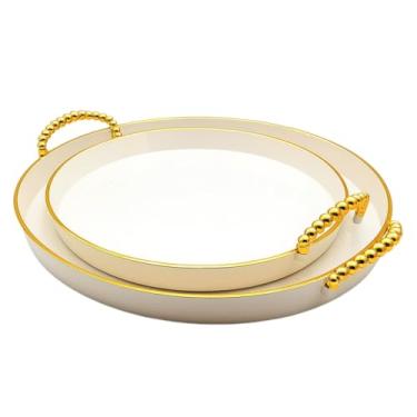 Imagem de Bandejas Com Alças, Para Mesa De Centro Sala De Jantar, Quarto Hotel, Acrílica Cristal Premium(KIT 2 LEITOSA - DOURADA)