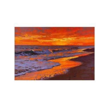 Imagem de Impressão em tela de paisagem de arte de parede - pôr do sol da praia do mar - quadros de pintura de decoração para sala de estar quarto 40 x 60 cm 16 x 24 pol sem moldura