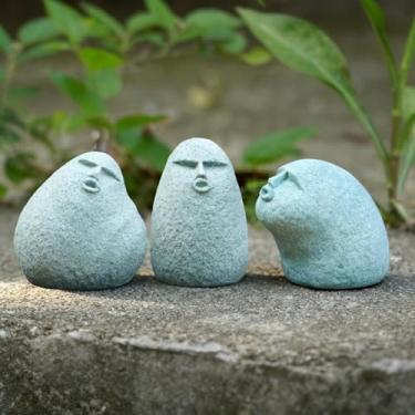 Imagem de Daisylily Estatueta de homem primitivo de pedra fofa: estátua engraçada de pedreiro para decoração ao ar livre, rosto esculpido jardim decoração de casa ornamento de aquário - conjunto de 3
