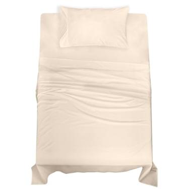 Imagem de ROYALE LINENS Jogo de lençol solteiro GG 100% algodão orgânico - tecido percal - conjunto de 3 peças - 1 lençol de cima, 1 lençol com elástico profundo e 1 fronha - Lençóis de cama creme - Sábanas