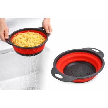 Imagem de Escorredor Multiuso de Silicone, Redondo, Dobrável, Retrátil, 24 cm, Para Macarrão, Massas, Legumes, Moderno