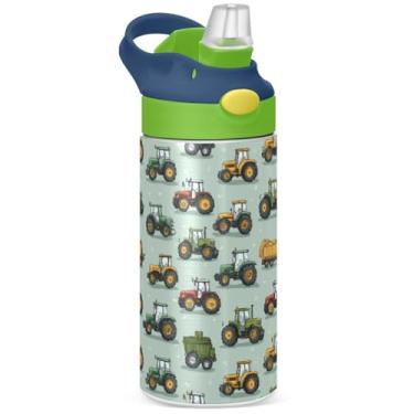 Imagem de Pigsaly Garrafa de água isolada infantil, tratores, caminhão, 30 ml, copo isolado a vácuo de aço inoxidável com alça de parede dupla, caneca de café para viagem, copo infantil para meninos e meninas
