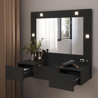 Imagem de Penteadeira Camarim Suspensa Sofia Preto Acetinado - Rede Móveis