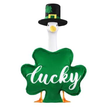 Imagem de Celltestria Roupas de ganso do dia de São Patrício para alpendre de 58 cm, fantasia de gansos da sorte do trevo de São Patrício para festa do dia de São Patrício ao ar livre, pátio, quintal, gramado