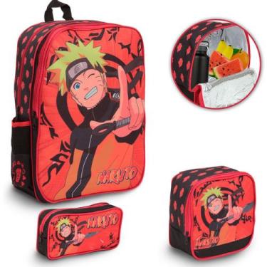 Imagem de Kit Mochila Escolar Menino Grande Naruto Toys 2u 3 Itens