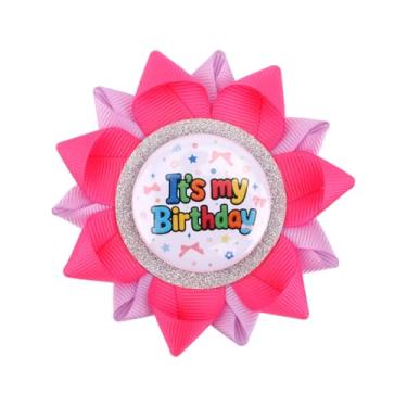 Imagem de Botão It's My Birthday para mulheres, 10 cm, fita rosa e roxa, alfinetes de aniversário fofos para lembrancinhas de festa, suprimentos para decorações