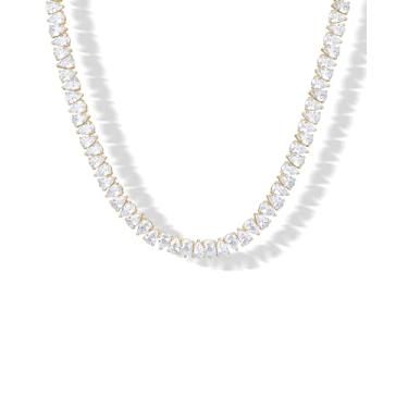 Imagem de PAVOI Colar feminino com zircônia cúbica banhada a ouro 14K – Colar de corrente de tênis – Tamanhos 38 cm e 45 cm, 18 Inches, Ouro amarelo, Zircônia cúbica