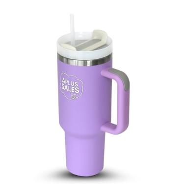 Imagem de Copo de 850 g com alça e tampa de canudo - Copo de aço inoxidável - Caneca de café para chá, bebidas e viagem - Garrafa de água com isolamento à prova de vazamento e parede dupla com canudo - Tamanho