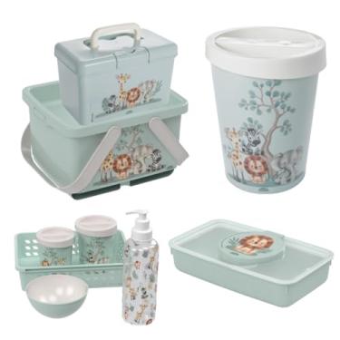 Imagem de Kit Higiene Organizador Fraldas Bebê 5 Pçs Plasútil Lixeira (Safari)