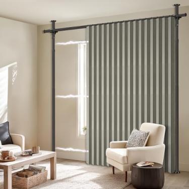 Imagem de AJAZZ 100% cortinas blackout, cinza, L 250 x C 213 cm, 1 painel + hastes de cortina sem perfuração (H) 103-120 × (L) 89-254 cm, divisória de quarto para cortina de quarto/escritório