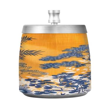 Imagem de STAYTOP Cinzeiro de pintura de tinta estilo retrô com tampa, bandeja de cinzeiro sem fumaça de aço inoxidável à prova de vento, grande cinzeiro de cigarro para decoração de escritório em casa