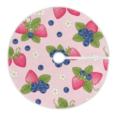 Imagem de Qilmy Saia de árvore de Natal de morangos e mirtilos 90 cm, camurça para árvore de Natal, adequada para ambientes internos e externos, festas, escritório, armário 1131