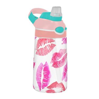 Imagem de xigua Garrafa de água Tritan de batom vermelho com bico de silicone, 480 ml à prova de vazamento portátil para bebidas esportivas com botão bloqueável e alça larga