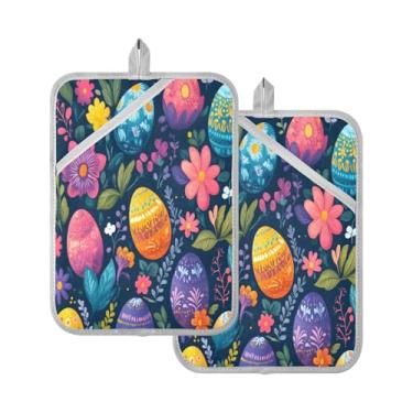 Imagem de STAYTOP Pacote com 2 lindos pegadores de panela de ovos de Páscoa, almofadas quentes de forno resistentes ao calor com bolsos, conjuntos de suportes de panela antiderrapantes para cozinha, assar e