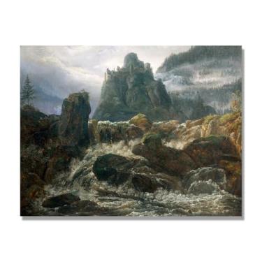 Imagem de J.C. Dahl Reprodução de arte famosa, arte em tela de paisagem romântica nórdica, decoração de parede elegante para sala de estar e escritório. (Correntes intensas). 40 x 50 cm - 15,8 x 19,7 pol