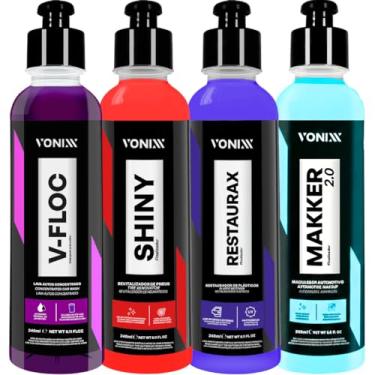 Imagem de Kit Lavagem Automotiva Vonixx 240ml V-Floc Shiny Restaurax Makker