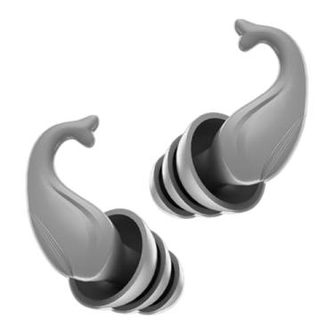 Imagem de OIIBWQ Tampões de ouvido à prova d'água para natação, tampões de ouvido de silicone, protetores auriculares reutilizáveis, macios e com cancelamento de, Cinza