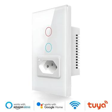 Imagem de Interruptor Wifi, Com Tomada, 2 Botões, Alexa/Google, Branco