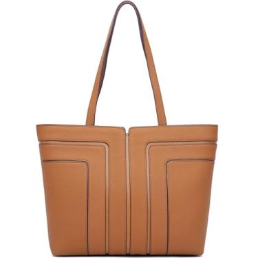 Imagem de FOXLOVER Bolsa feminina de grande capacidade para laptop, bolsa de ombro de couro, bolsas de negócios, design minimalista, Marrom