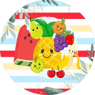 Imagem de Painel de Tecido Sublimado Redondo Frutinhas Listrado Tropical c/ Elás
