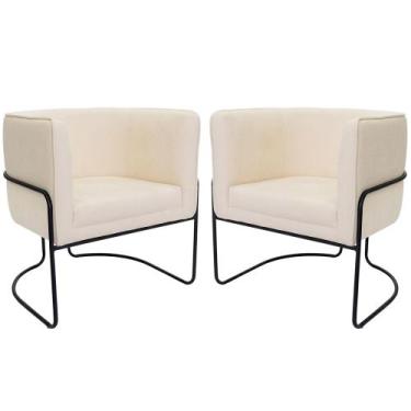 Imagem de Kit 02 Poltronas Decorativas Betina Base Aço Preto Bouclé Off White - 