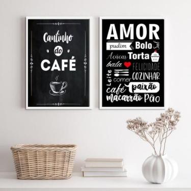 Imagem de Kit 2 Quadros Café Amor Cozinha 33x24cm - Moldura Preta - Quadros On-L