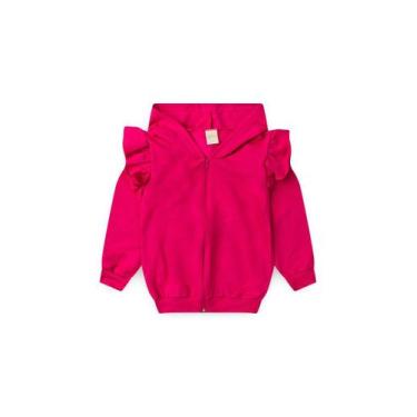 Imagem de Jaqueta Inverno Menina Pink Com Babado nas Mangas e Capuz em Moletom -