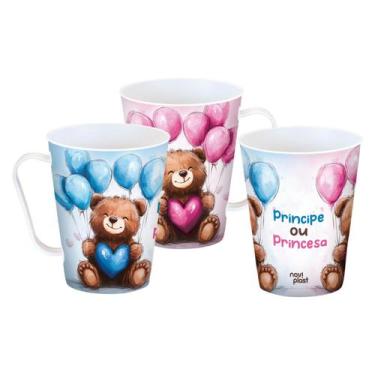 Imagem de Kit 36 Canecas Decoradas Chá Revelação Chá de Bebe - 430ml Príncipe ou