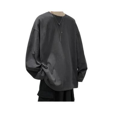 Imagem de Camiseta Unissex Oversize De Manga Longa Em Algodão De Cor Pura Para H