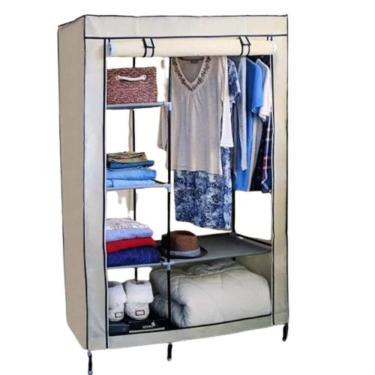 Imagem de Armario Compacto Organizador Guarda Roupa Duplo Cabideiro Arara Roupas Sapateira Prateleiras Bege