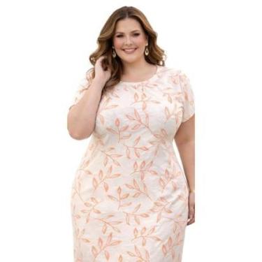 Imagem de Vestido Feminino Plus Size Manga Curta Estampado Casual Veste 50-54 - Tecido Leila-Feminino