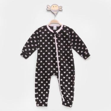 Imagem de Macacão Longo Bebê Candy Kids Soft Fleece Estampado Feminino, Preto, 3