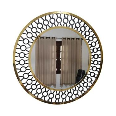 Imagem de Espelho decorativo de parede redondo com moldura Premium Atenas preto 