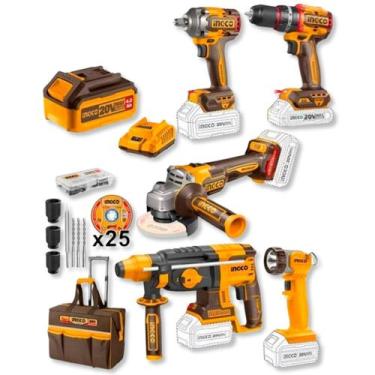 Imagem de Combo Ingco 5 Em 1 20V Parafusadeira Impacto Esmerilhadeira Martelete 