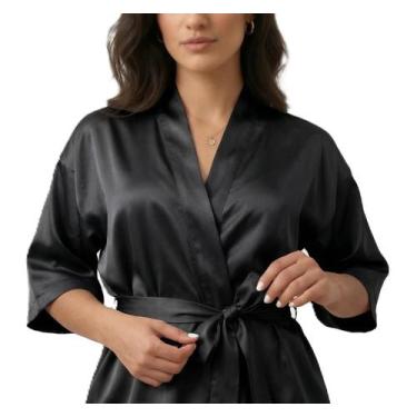 Imagem de Robe Hobby Roupão Preto Curto Noiva Feminino - CARVALHO CONFECÇÕES, PP