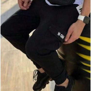 Imagem de Calça cargo jogger hi gh com punho masculina skate sarja, Preto, M 40-