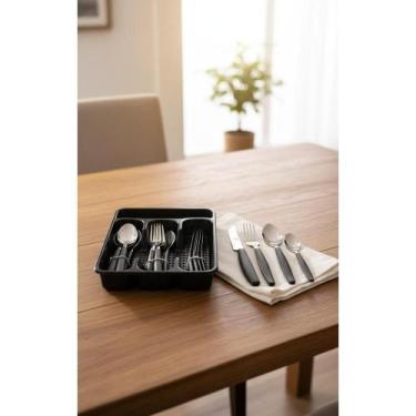 Imagem de 2x Kit Talheres Preto 24 Peças + Porta Talher Luxo - Congratulations S