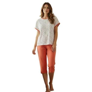Imagem de Pijama Feminino Pescador Senhora Manga Curta Bermuda - Sem marca, Salm