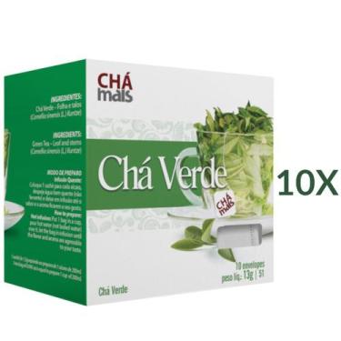 Imagem de Chá Verde Natural Vegano Cx. com 10 Sachês Kit 10 - Chá Mais
